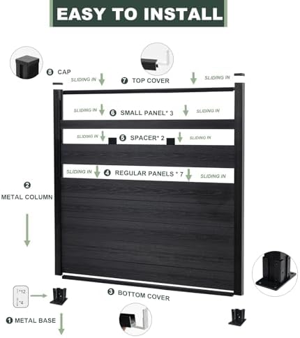 mondaria semi-closed privacy fence panels with 2 posts, side view