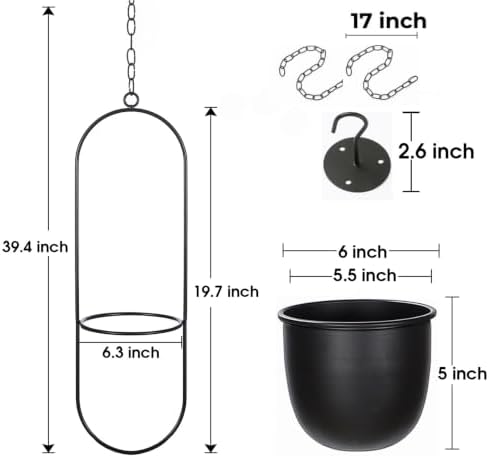shineloha 2 pack hanging planter with 5.5" pot, side view