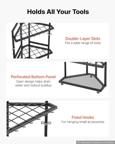 vevor garden tool organizer for corner, 17 slots, close-up detail