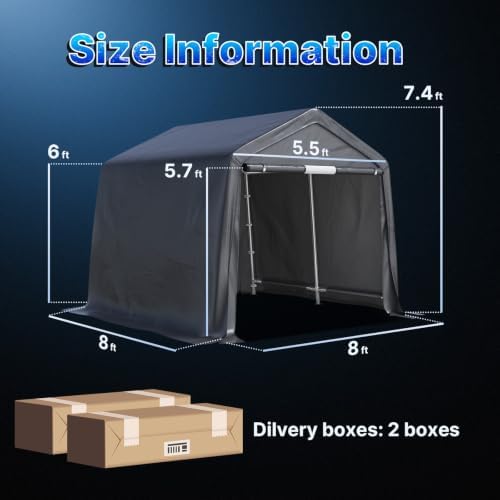 advance outdoor 8x8 ft storage shelter garage tent showing dimensions