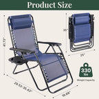 Zero Gravity Chairs Set of 2, Outdoor Folding Lounge Chairs | Reclining Patio Lawn Chairs with Mesh Back, Adjustable Pillows and Cup Holder Trays, for Pool, Beach, Backyard