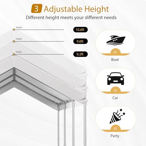 aoxun 10x20 ft heavy duty carport, adjustable height shown in use