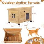 agitree outdoor wooden pet house, weatherproof winter shelter shown in use