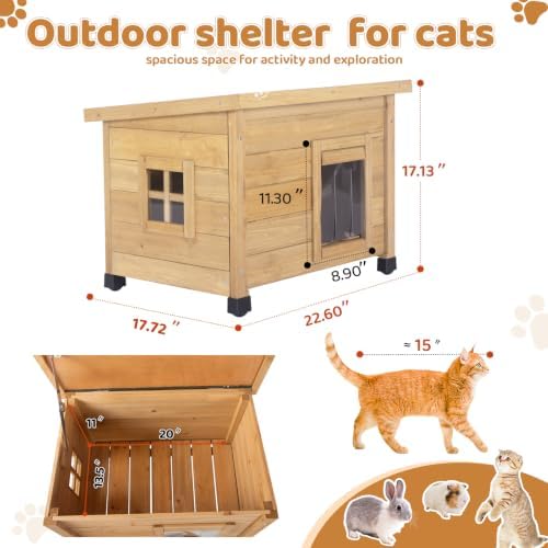 agitree outdoor wooden pet house, weatherproof winter shelter shown in use