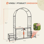 vingli garden arbor arch with gate and planter showing dimensions