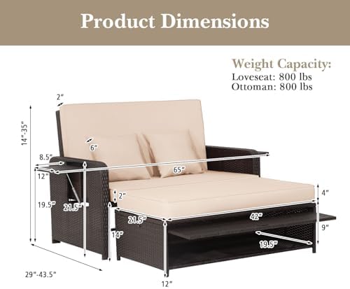 ldaily moccha outdoor daybed, wicker loveseat sofa set, view 9