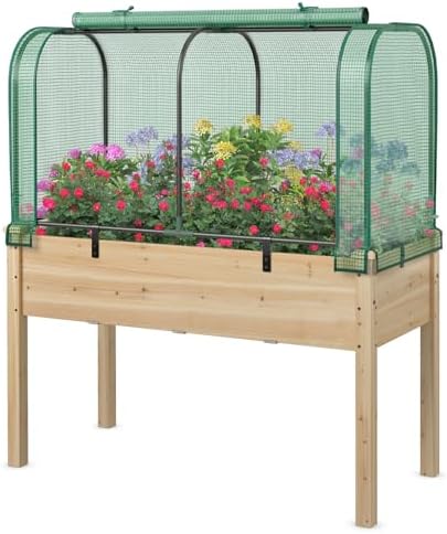 raised garden bed with greenhouse, waterproof sun-protective green, view 9