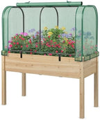 raised garden bed with greenhouse, waterproof sun-protective green, view 9