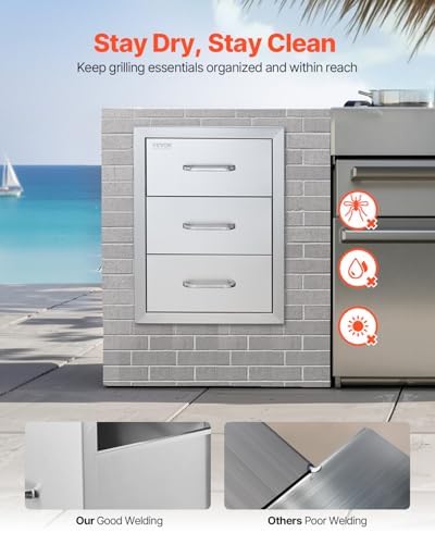 vevor outdoor kitchen drawers 16"w x 21.5"h x showing dimensions