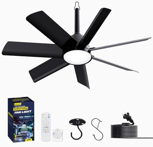 lanmel outdoor gazebo ceiling fan with light and, front angle view
