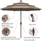 eliteshade usa 10-year-non-fading 9ft 3-tier market patio umbrella showing dimensions