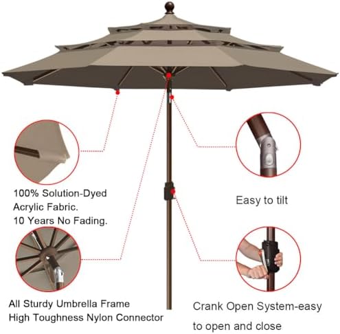 eliteshade usa 10-year-non-fading 9ft 3-tier market patio umbrella showing dimensions