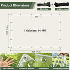 clear tarp with grommets,transparent heavy duty pvc vinyl showing dimensions
