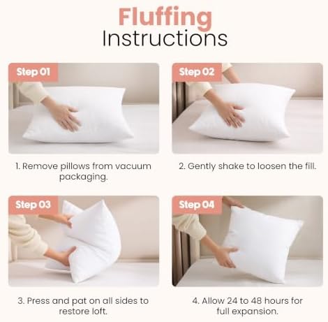 utopia bedding 26x26 pillow inserts, white throw pillows, close-up detail