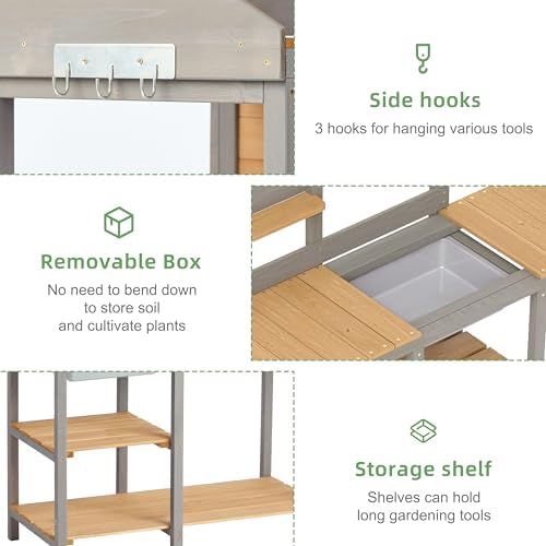 outdoor potting bench with sink, wood garden workstation, package contents