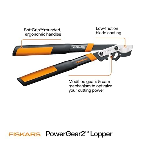 fiskars 18” powergear2 garden bypass loppers, 1.5" capacity, front angle view