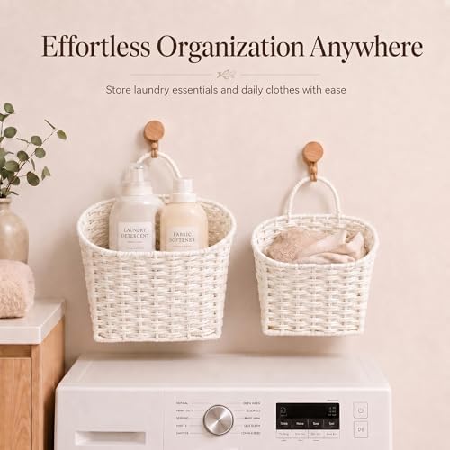 coeusy set of 2 wicker wall basket, paper, package contents