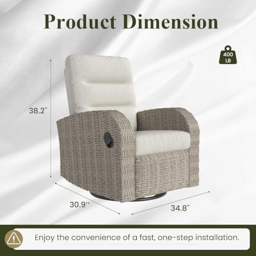 layinsun oversized wicker outdoor swivel glider recliner with shown in use
