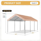 aoxun 10x20 ft heavy duty carport, adjustable height, front angle view