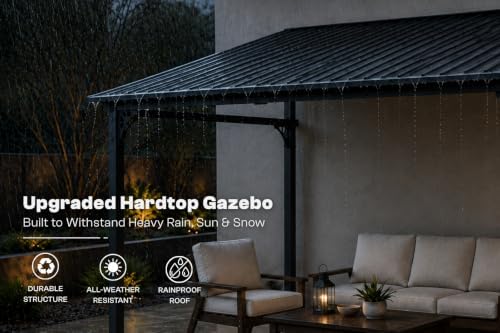 8x10 ft lean to gazebo, wall mounted hardtop showing dimensions
