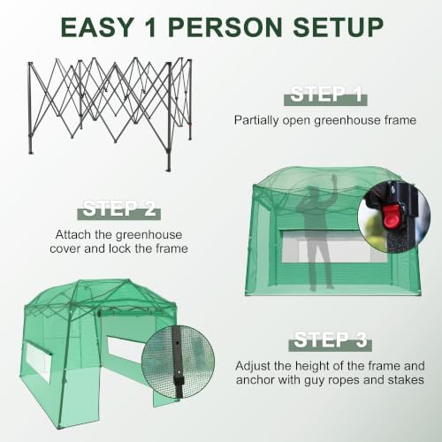 8.5 x 7 ft walk‑in pop‑up greenhouse for, close-up detail