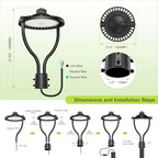 Commercial LED Post Top Light, 150W/120W/90W & 3000K/4000K/5000K Selectable, ETL Listed, 22500LM Post Circle Area Lights with Photocell, IP65 Waterproof for Yard Street, AC100-277V