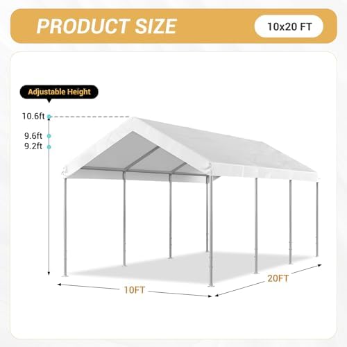 aoxun 10x20 ft heavy duty carport, adjustable height on a desk or shelf