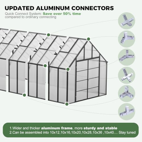 cdcasa 40x10x10 ft polycarbonate greenhouse for outdoors w/9, package contents