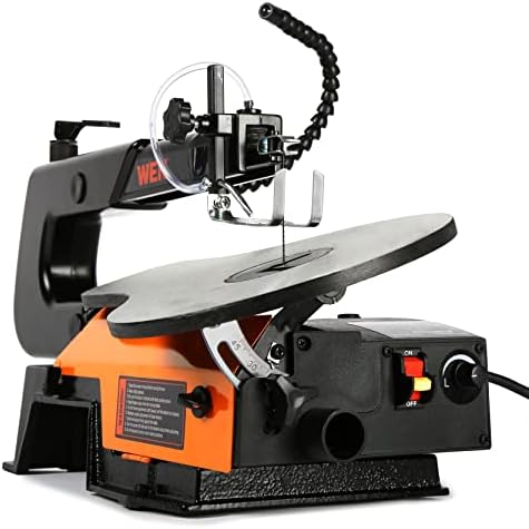 wen variable speed scroll saw, 16-inch with work, close-up detail