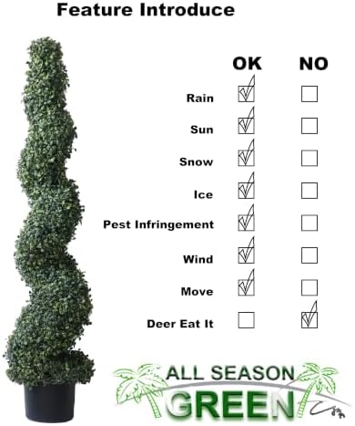 all season green 4' spiral boxwood topiary trees shown in use
