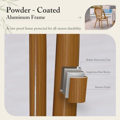 PURPLE LEAF Outdoor Dining Chair Set of 4 Bamboo Finish Amber White | Bamboo Finish Parisian Charm, Coated Aluminum Less Upkeep, Two-Tone Weave Easy Match, French Wicker Timeless Style, Armless
