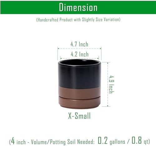 D'vine Dev 4.7 Inch Ceramic Planter Pot, Black/Tan, 94-O-B-7 | Modern Cylinder Design, Drainage Hole & Saucer Included, Stable Structure, Elegant Home Accent