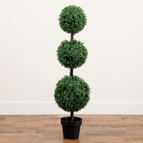 nearly natural 4 ft artificial triple ball boxwood on a desk or shelf