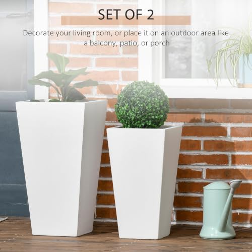 outsunny 2-pack outdoor planter set with drainage holes, side view