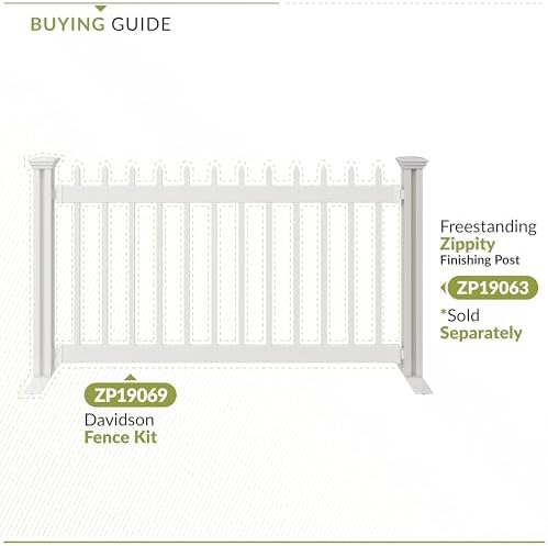 zippity kensington portable event fence, white vinyl freestanding showing dimensions