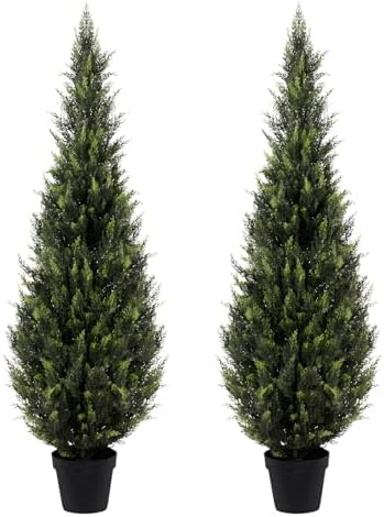 artificial cedar topiary trees, 5 ft uv resistant, front angle view