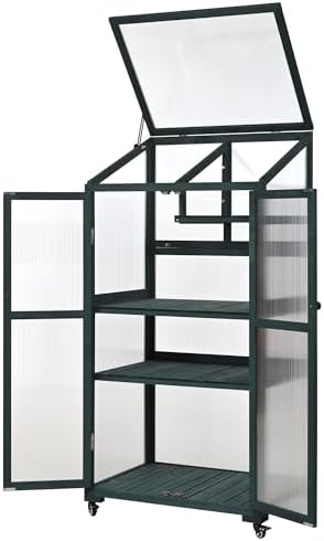 polibi wooden greenhouse, cold frame portable greenhouse with, front angle view