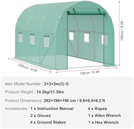 vevor walk-in tunnel greenhouse, 9.6x6.4x6.2 ft hoop house on a desk or shelf