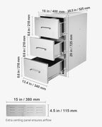 vevor outdoor kitchen drawers 16"w x 28.5"h x shown in use
