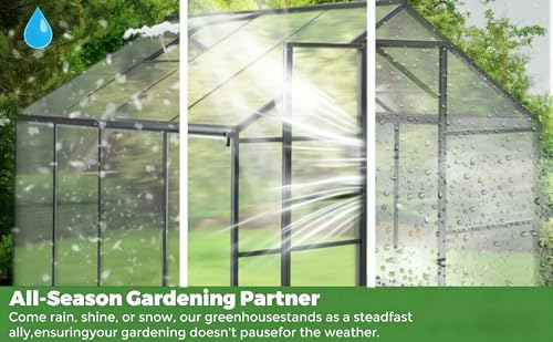 6x6ft outdoor greenhouse with roof vent, charcoal black, front angle view