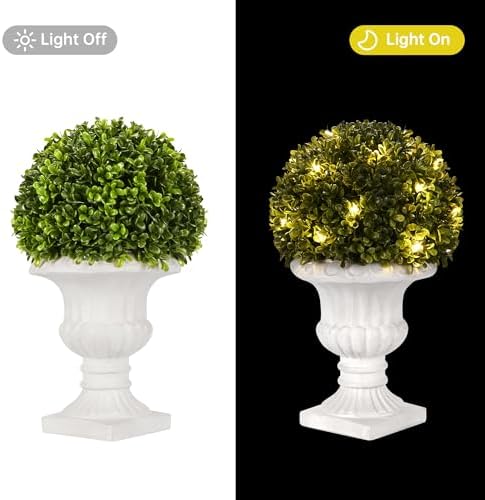 artificial boxwood topiary plants with vase, artificial boxwood, front angle view