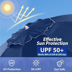 ammsun shade umbrella, premium portable umbrella with stand showing dimensions