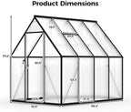 6x8 ft greenhouse for outdoors, polycarbonate greenhouse with, side view