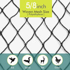 bird netting for garden, fetanten 7.5 x 100ft showing dimensions