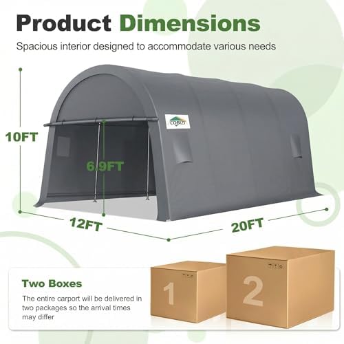 cobizi carport canopy 12x20 heavy duty portable garage shown in use