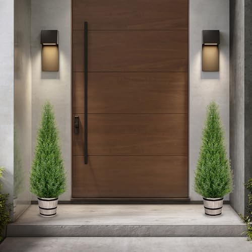 vivatrees 4ft artificial cedar topiary trees with rustic, front angle view