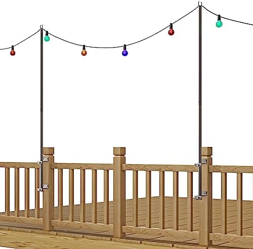 2 Pack 6.5 FT Stainless Steel String Lights Pole Bracket/Holder for Deck Railing Wood Posts, Black