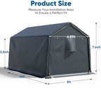 quictent 8x10ft carport shelter storage shed with roll-up shown in use