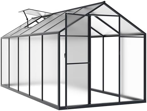 veikou 6' x 10' greenhouse, upgraded polycarbonate green, front angle view