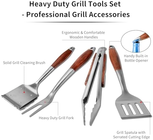 fjnatinh heavy-duty grilling accessories rose wooden bbq grilling shown in use